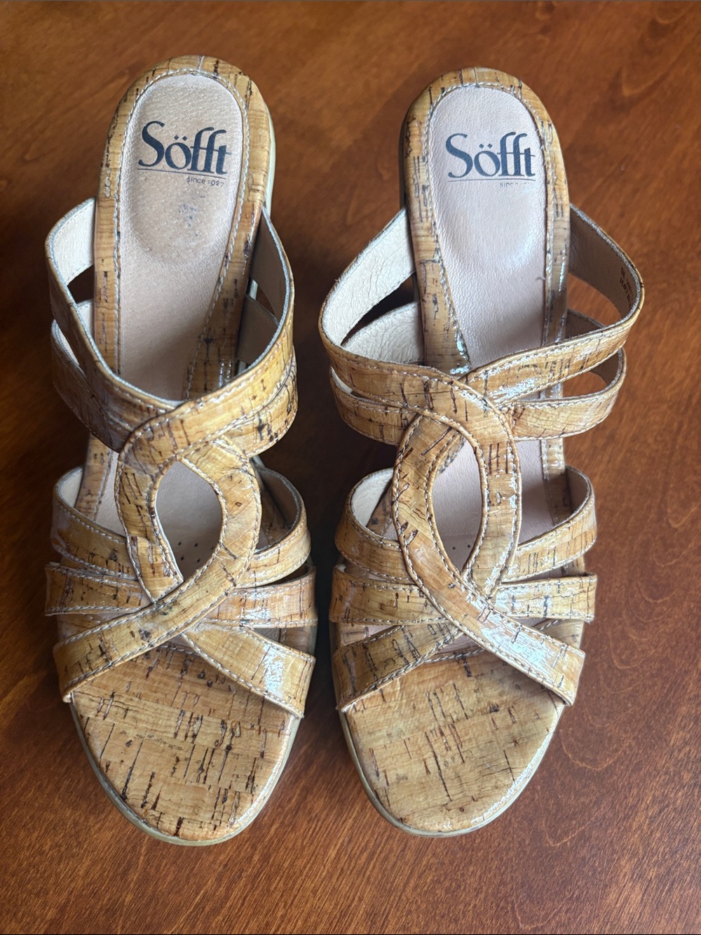 Sofft Tan Cork Wedge Sandals